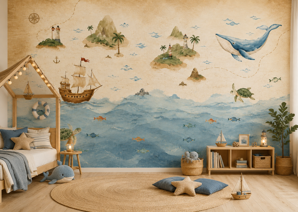 Treasure Seas Boys Nautical Wall Mural - Room View 2