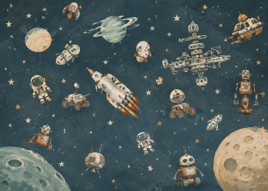 Retro Space Explorers | Boys Galaxy Wall Mural