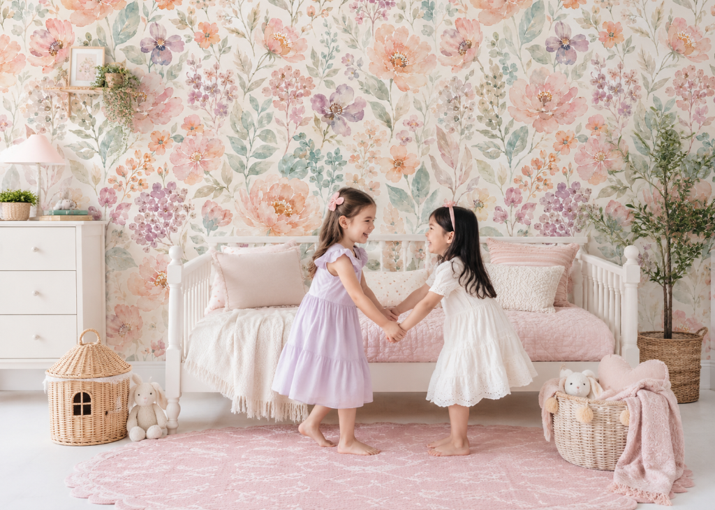 Peach Blossom Garden Girls Wall Mural - Room View 2