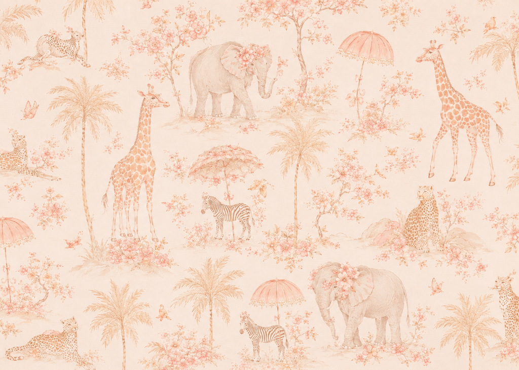 Blush Safari Toile - Mural Design Flat View