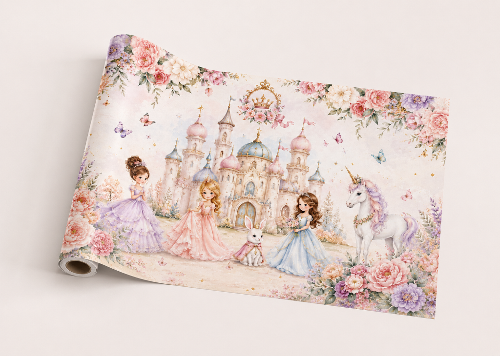 Crown Castle Princesses Girls Unicorn Wall Mural - Roll View