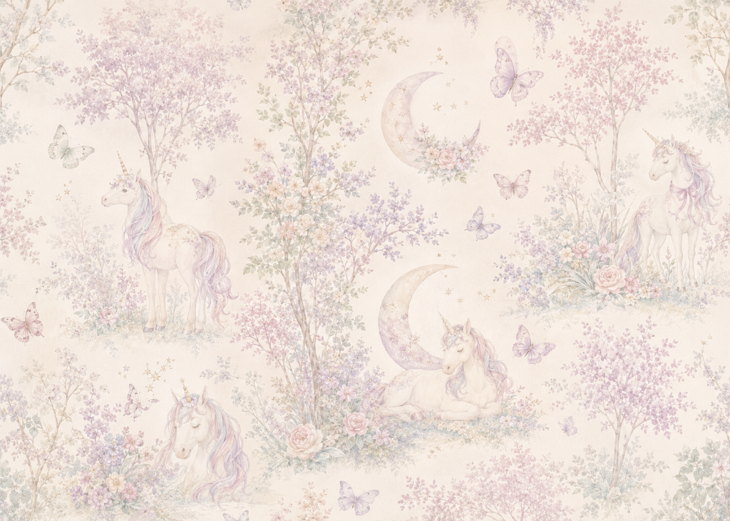 Enchanted Unicorn Garden - Mural Design Flat View