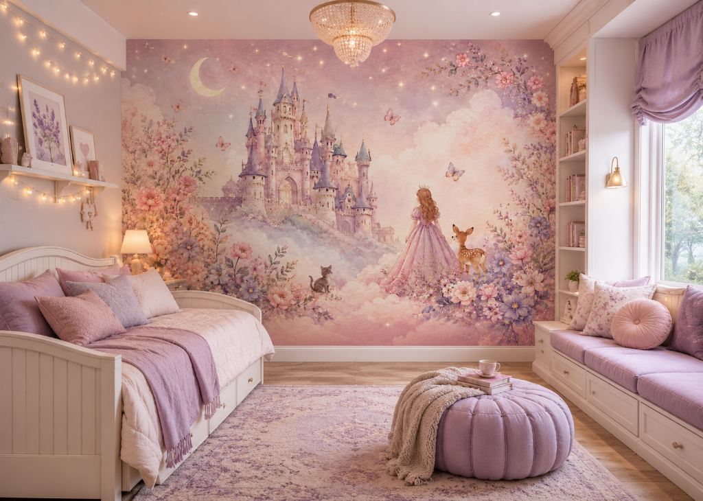 Princess & Fawn Garden Girls Castle Wall Mural - Room View 3
