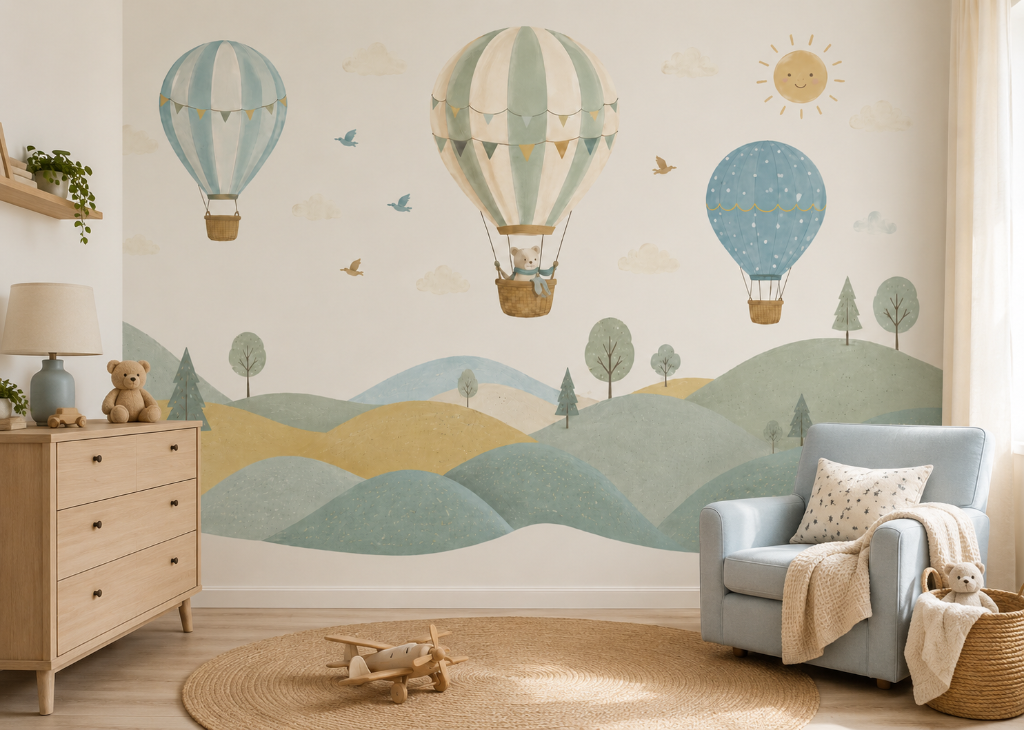 Up & Away Kids Hot Air Balloon Wall Mural - Room View 2