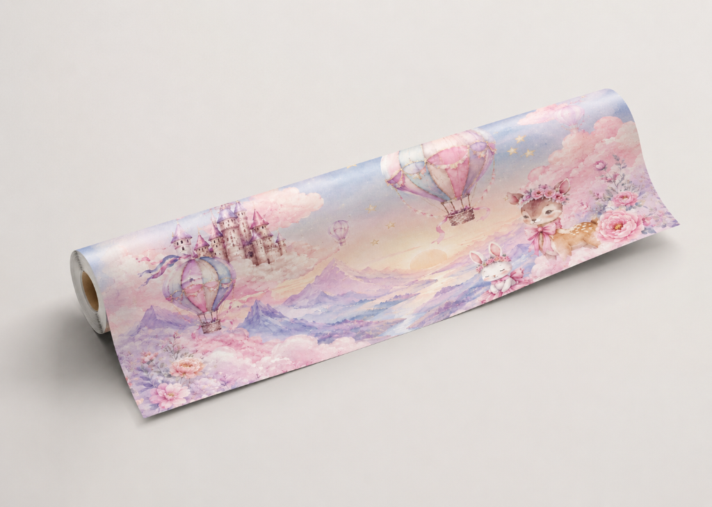Hot Air Balloon Castle Girls Fantasy Sky Wall Mural - Roll View
