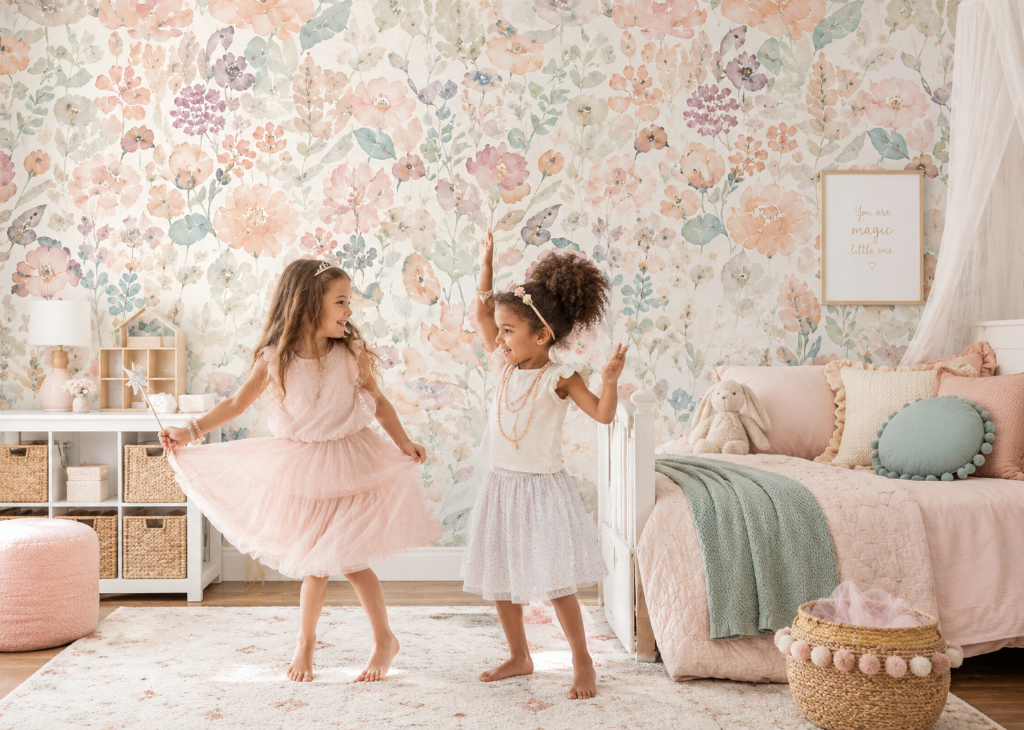 Peach Blossom Garden Girls Wall Mural - Girls Room View