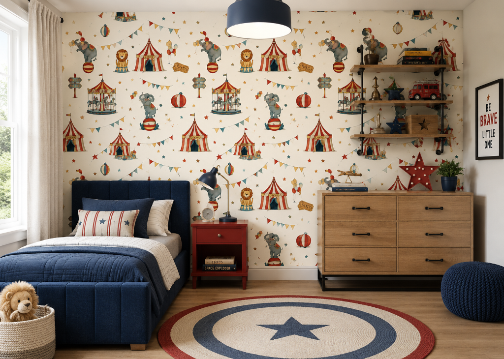 Big Top Circus Boys Vintage Wall Mural - Room View 3