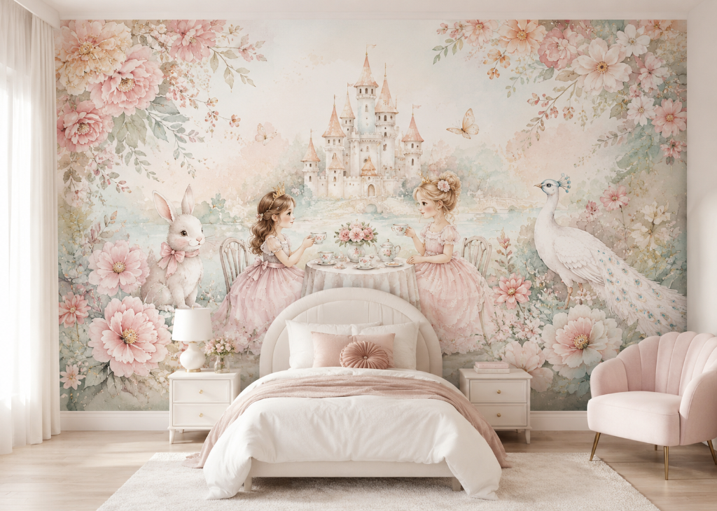 Royal Tea Party Girls Princess Wall Mural - Girls Room View