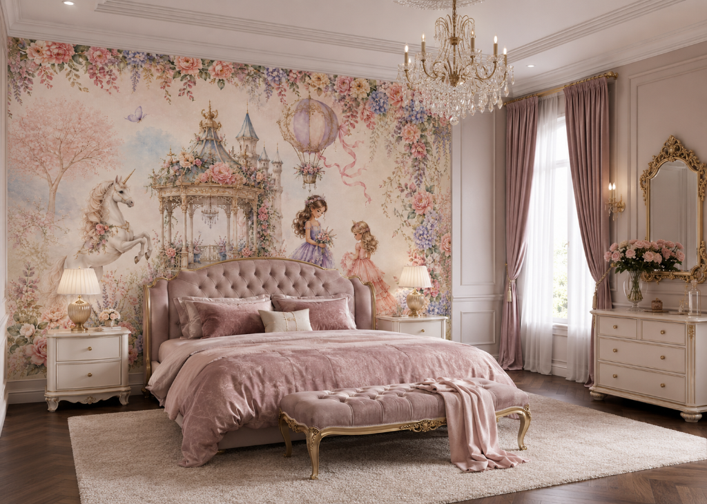 Fairy & White Horse Girls Enchanted Wall Mural - Room View 3