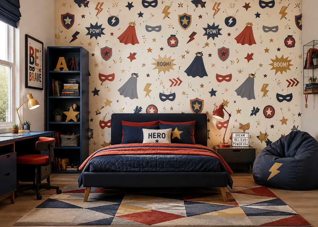 Superhero Boys Comic Wall Mural - Boys Room View