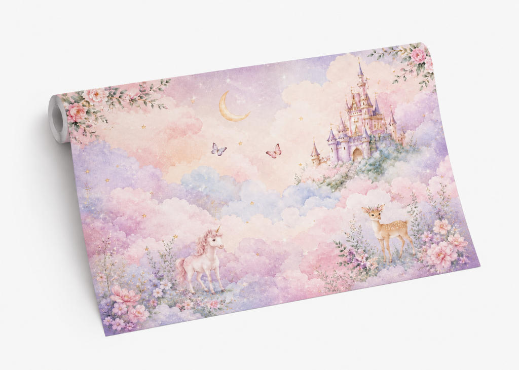 Unicorn Cloud Castle Girls Dreamy Wall Mural - Roll View