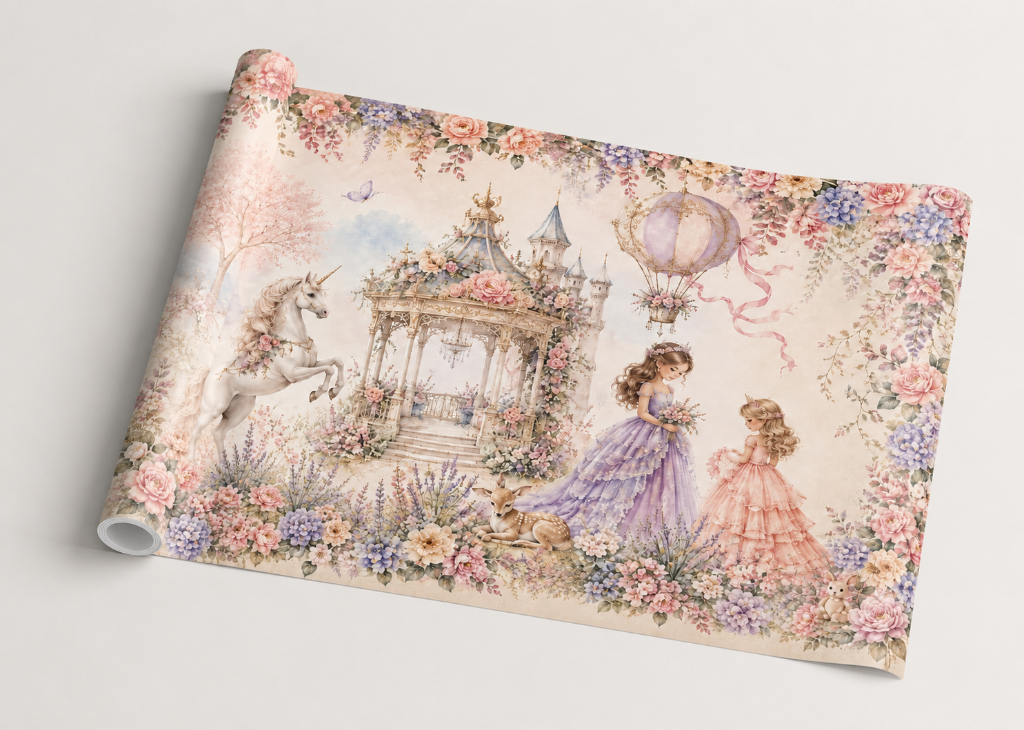 Unicorn Gazebo Garden Girls Princess Wall Mural - Roll View