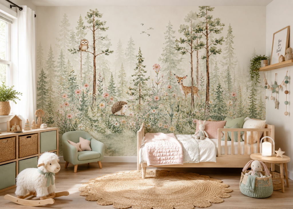 Woodland Whisper Girls Nature Wall Mural - Room View 2