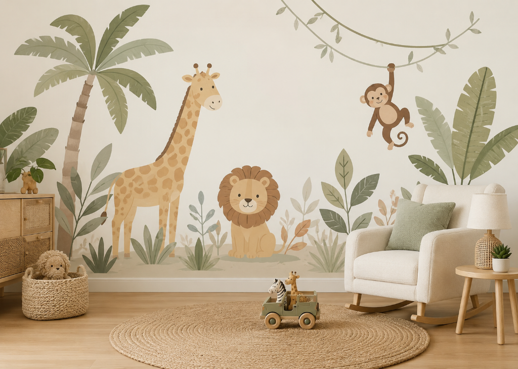 Safari Pals Kids Jungle Wall Mural - Nursery Room View