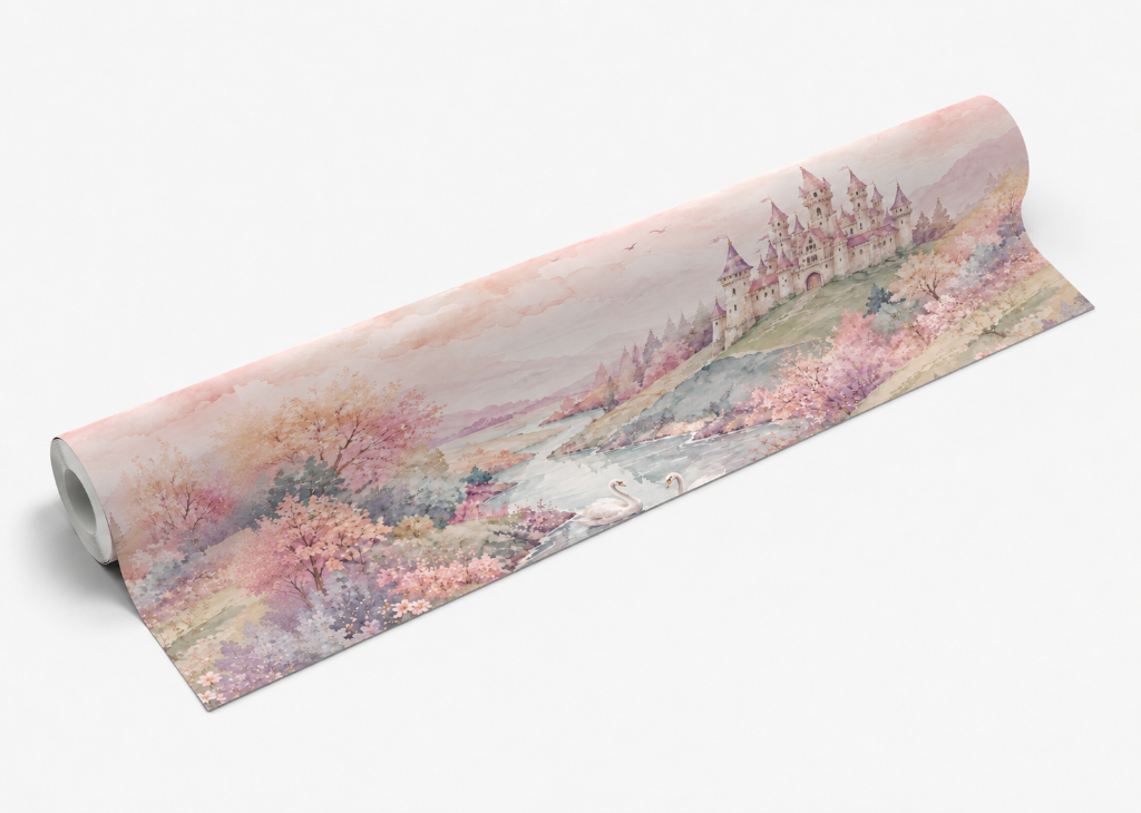 Swan River Castle Girls Landscape Wall Mural - Roll View