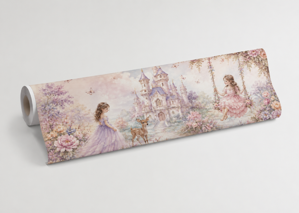 Enchanted Garden Swing Girls Princess Wall Mural - Roll View