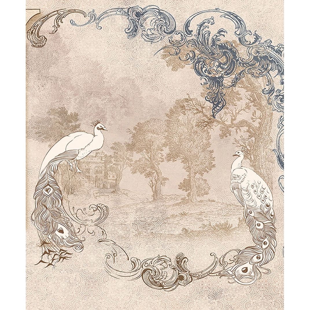 Regal Harmony: Royal Peacock & Cream Florals Wall Mural