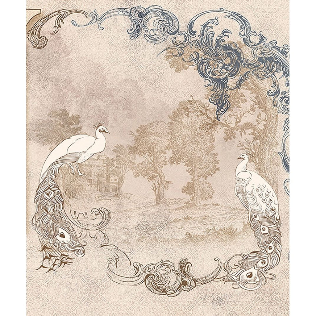 Regal Harmony: Royal Peacock & Cream Florals Wall Mural