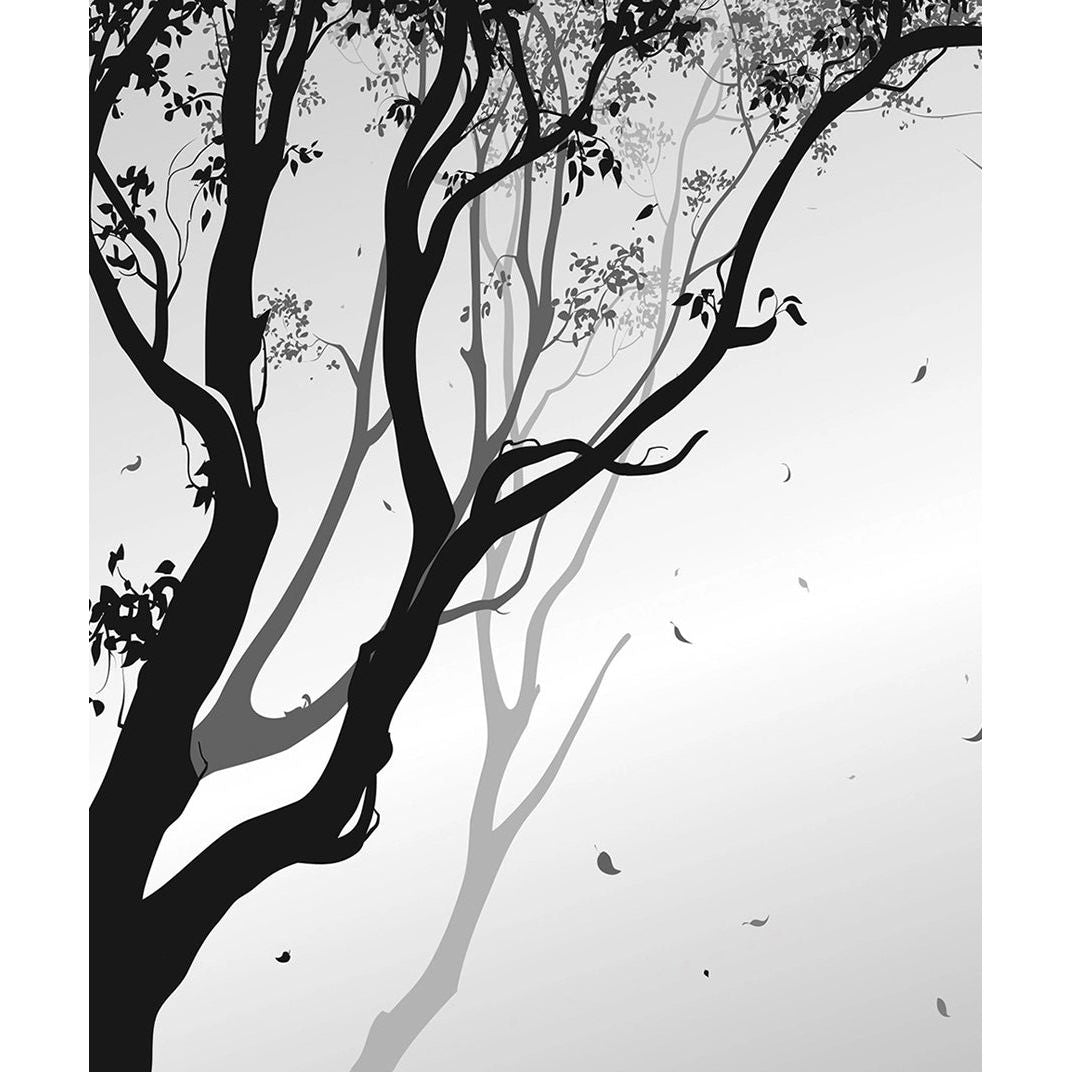 Monochrome Forest: Black & White Trees with Black Leafs Wall Mural