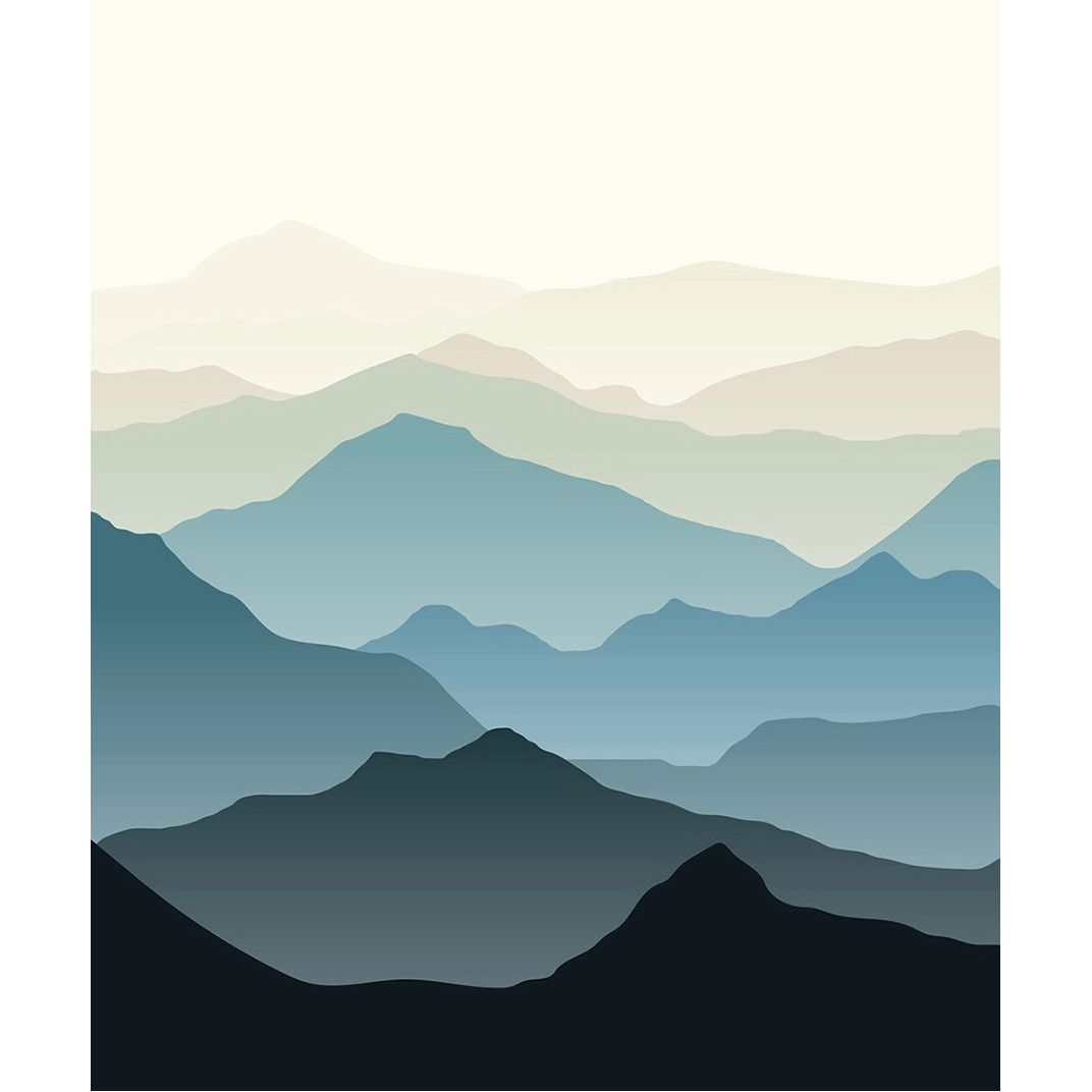 Tranquil Peaks: Black, Blue, Green Mountain Wall Mural