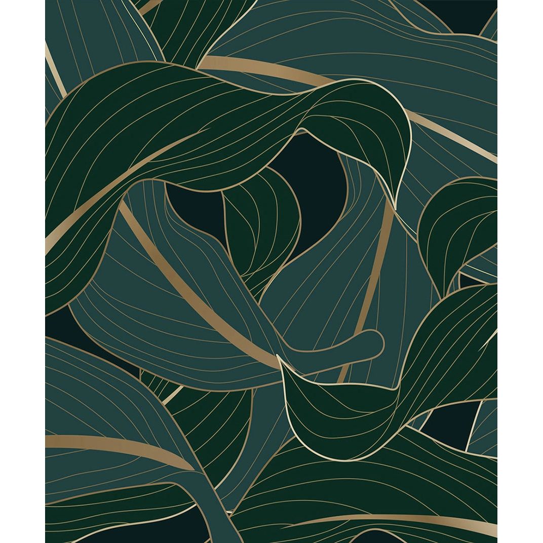 Golden Vein: Green Leaf Wall Mural