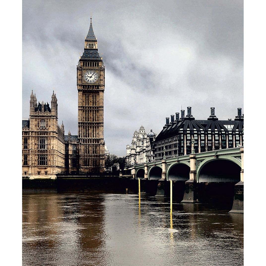 Iconic London: Big Ben, Water, and Bridge Wall Mural