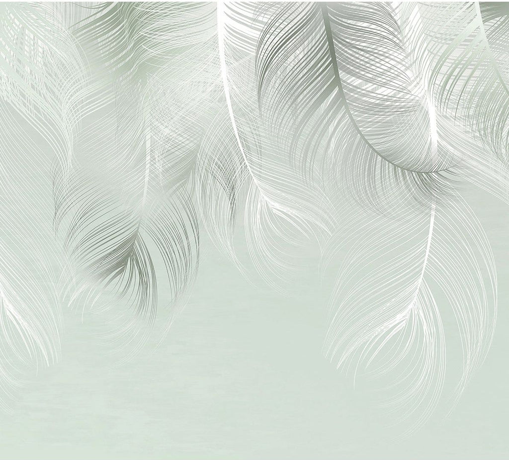 Sublime Feathers: Greenish Gray Harmony Wall Mural