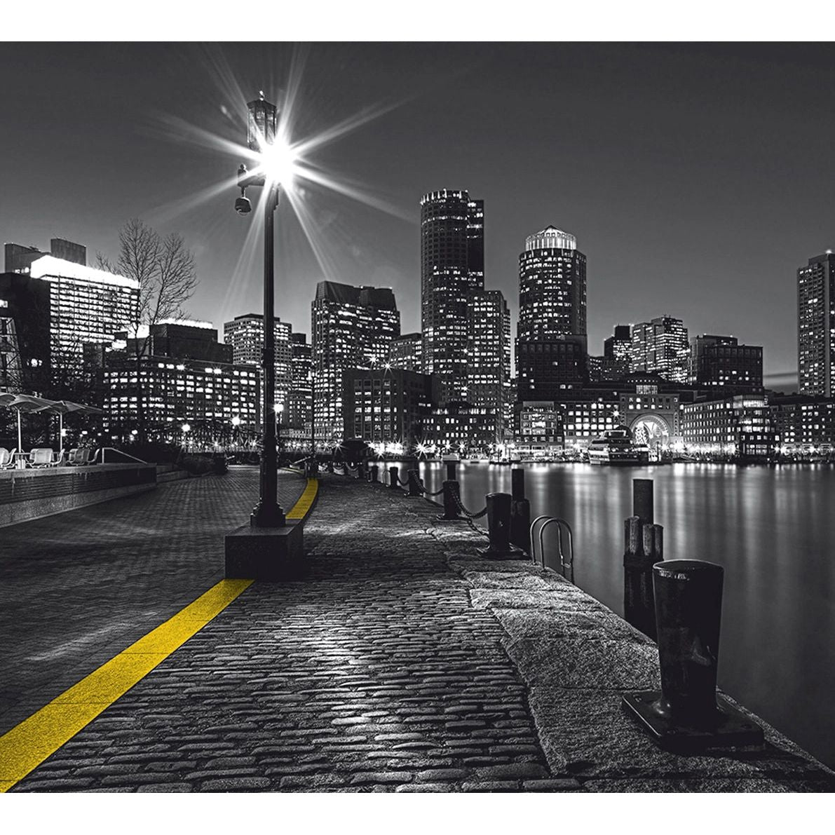 City Lights Reflection: Nighttime Waterfront Wall Mural