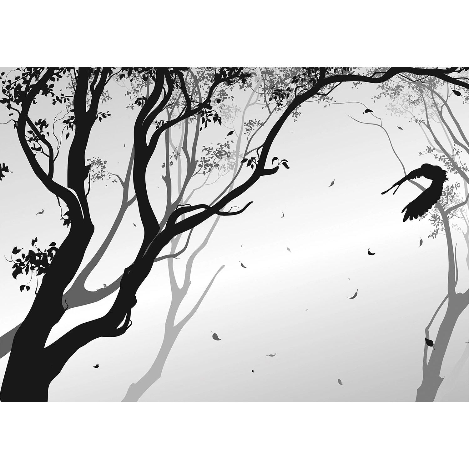 Monochrome Forest: Black & White Trees with Black Leafs Wall Mural