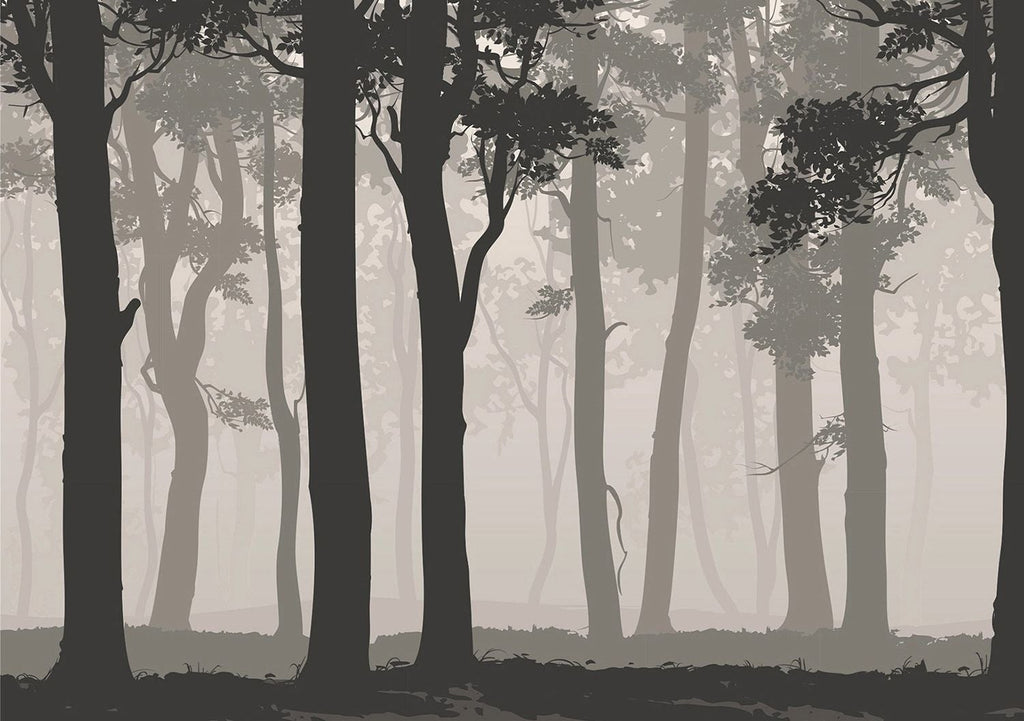Foggy Silhouettes: Black & Gray Trees Wall Mural