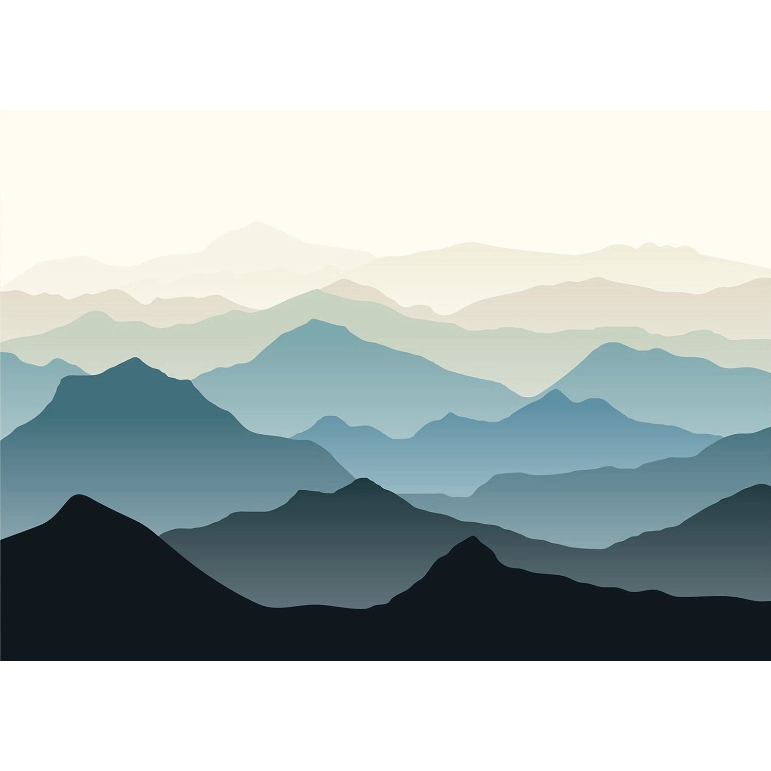 Tranquil Peaks: Black, Blue, Green Mountain Wall Mural