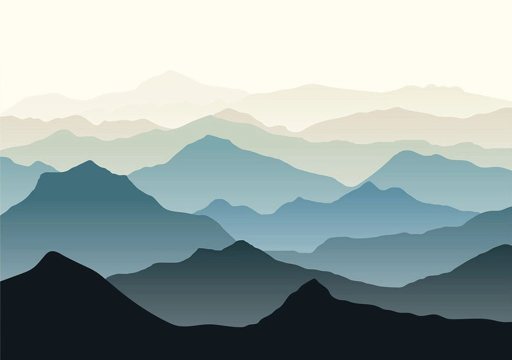 Tranquil Peaks: Black, Blue, Green Mountain Wall Mural