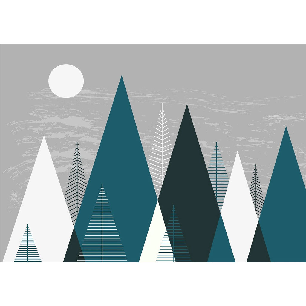 Children's Wall Mural with Trees and Blue Triangles