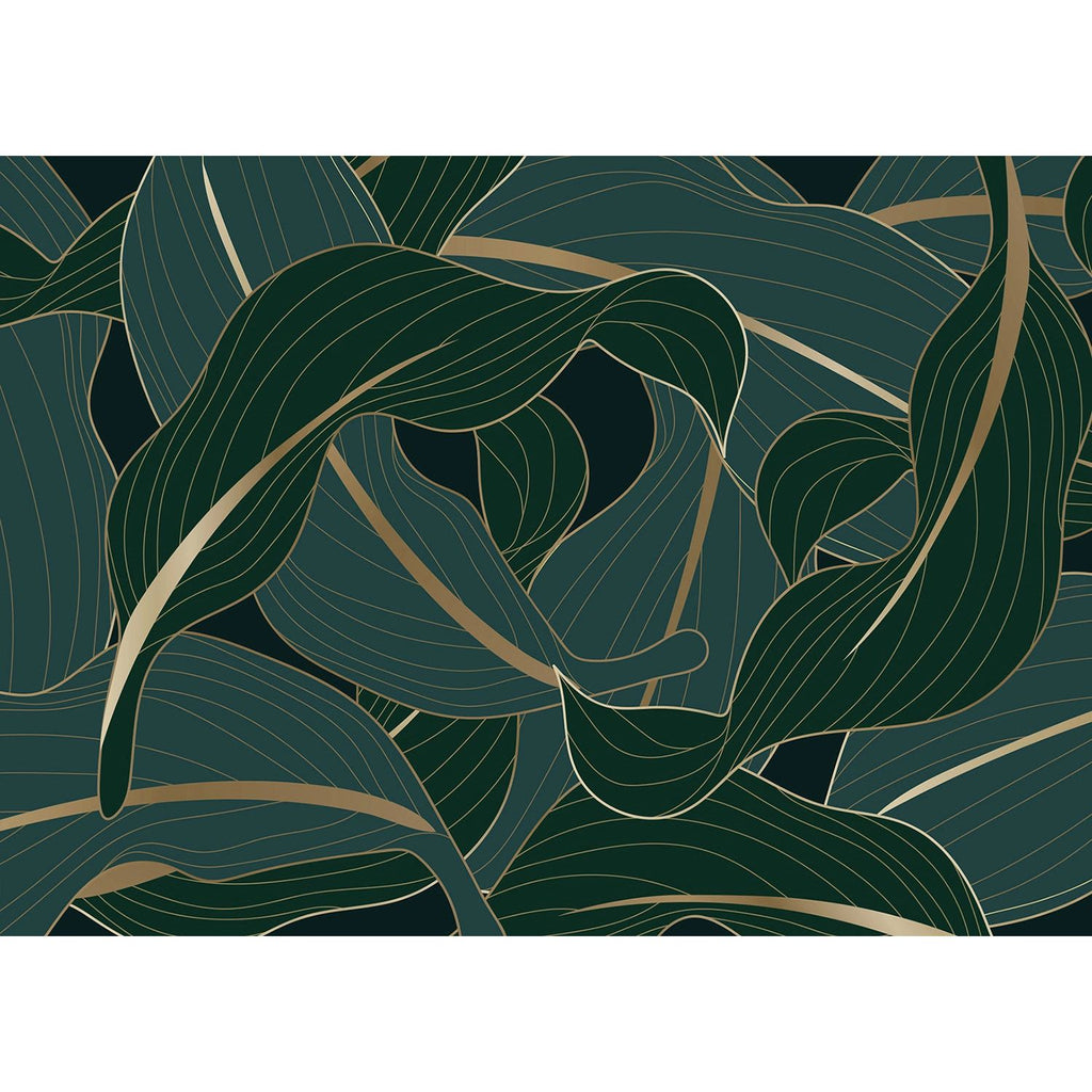 Golden Vein: Green Leaf Wall Mural