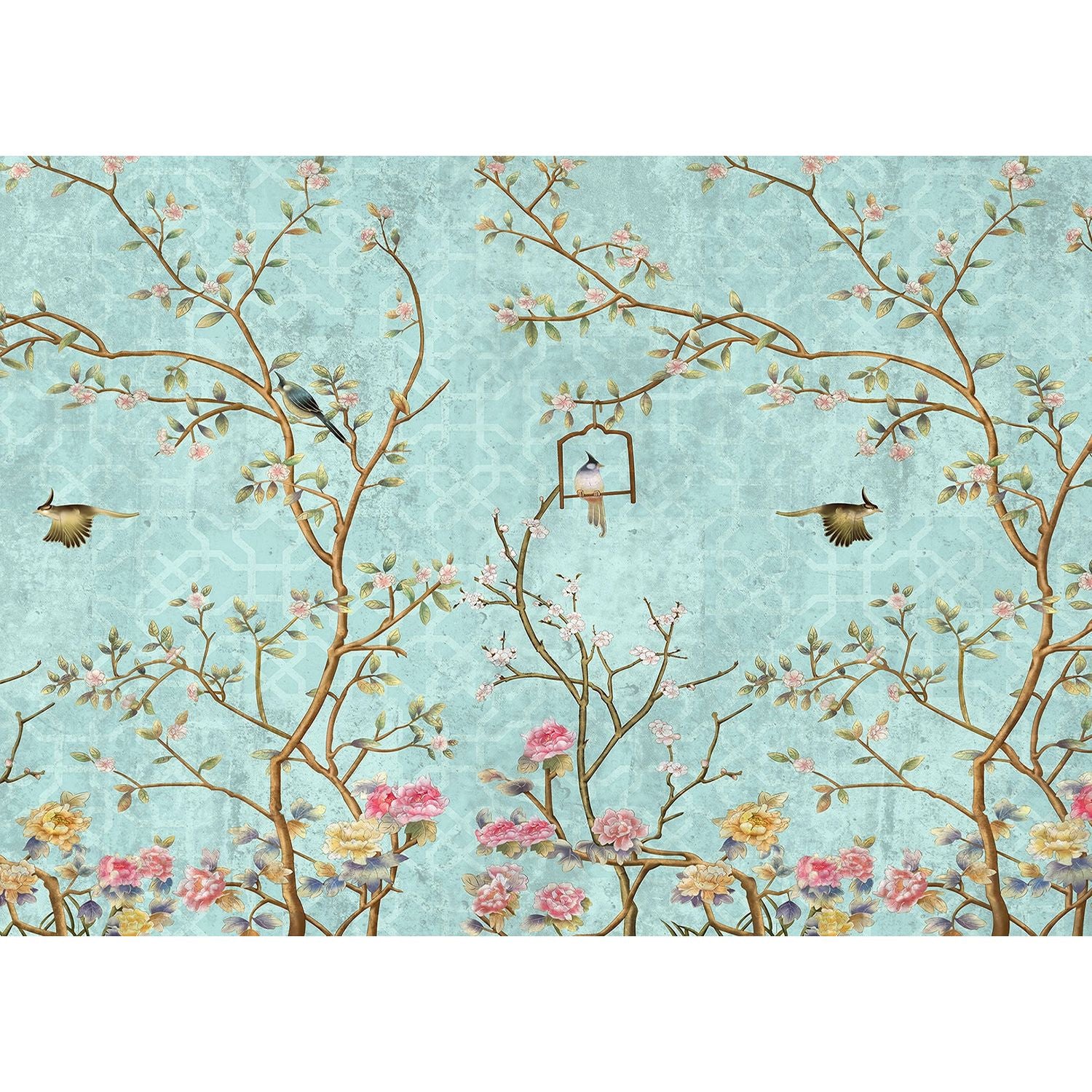 Tranquil Aviary: Light Blue Branches & Birds Wall Mural