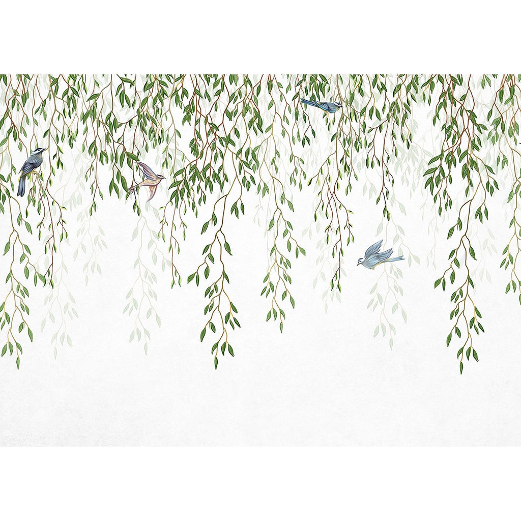 Gentle Serenade: Birds and Green Leaves Wall Mural