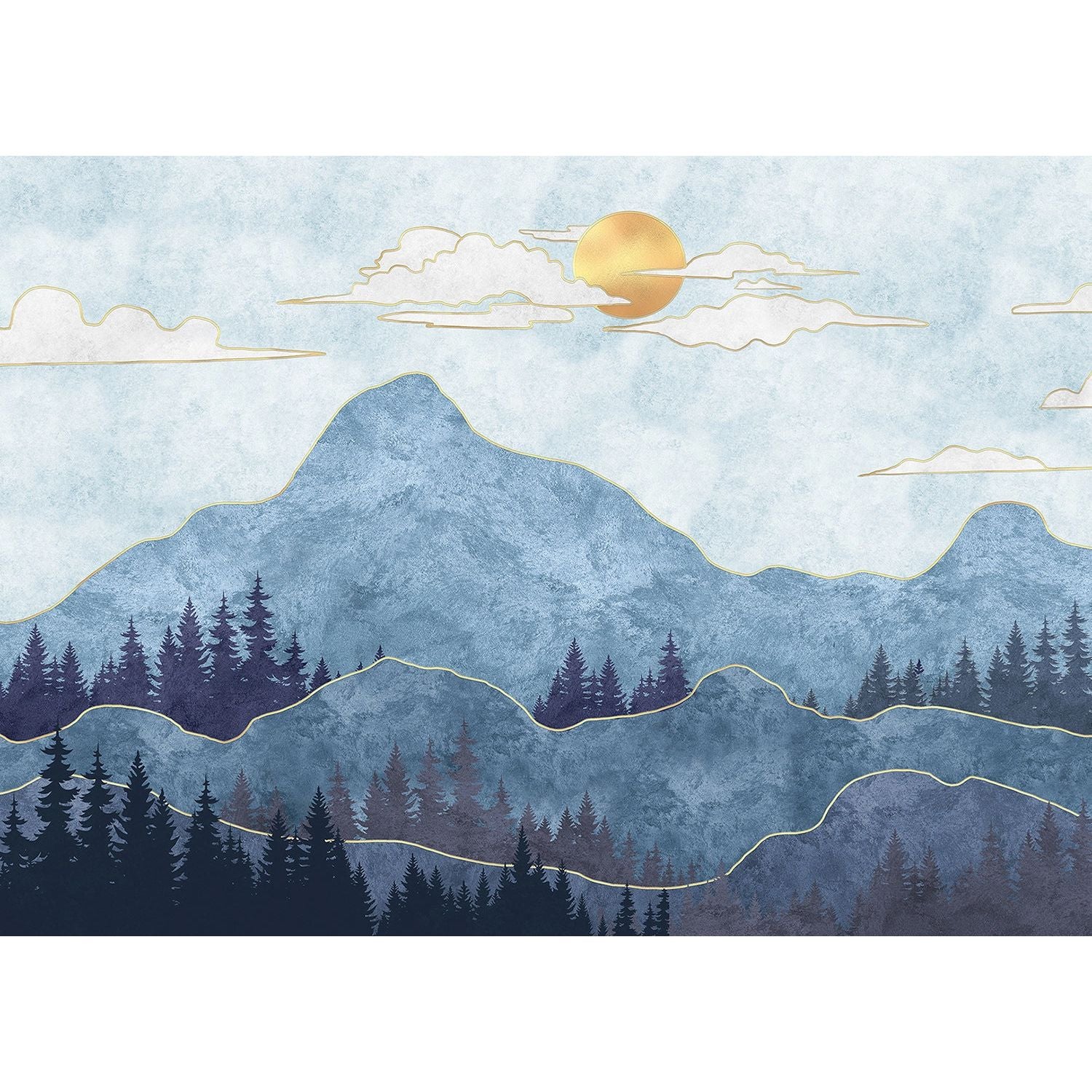 Skyward Summit: Mountain, Clouds, and Sun Wall Mural