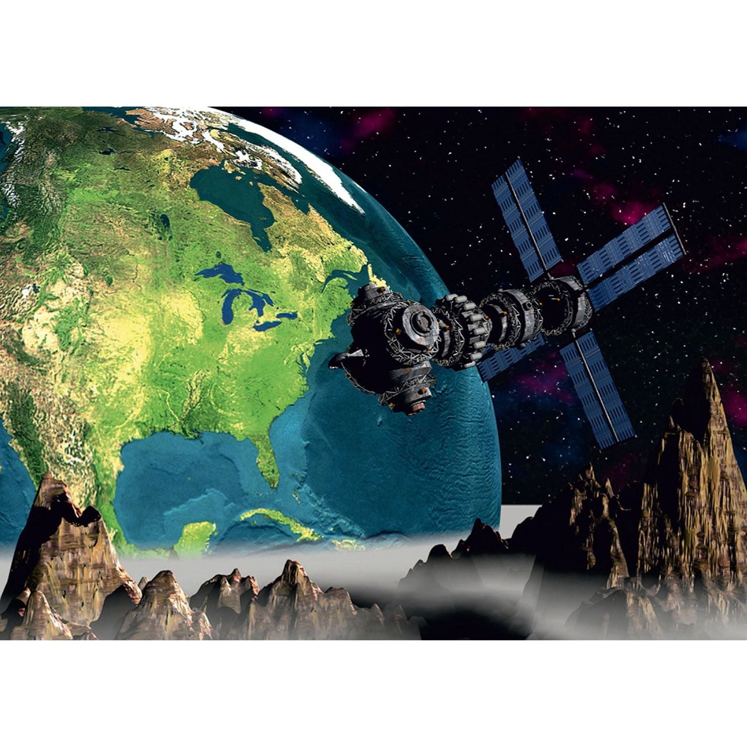 Cosmic Vantage Wall Mural: Earth and Satellite Space Mural