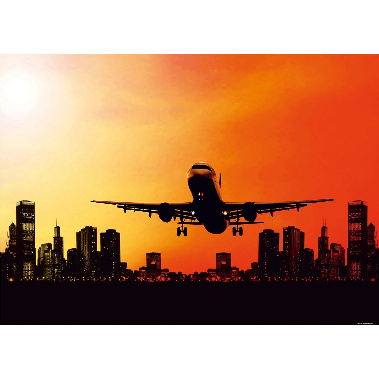 Sunset Departure: Awe-Inspiring Wall Mural with Airplane Taking Off