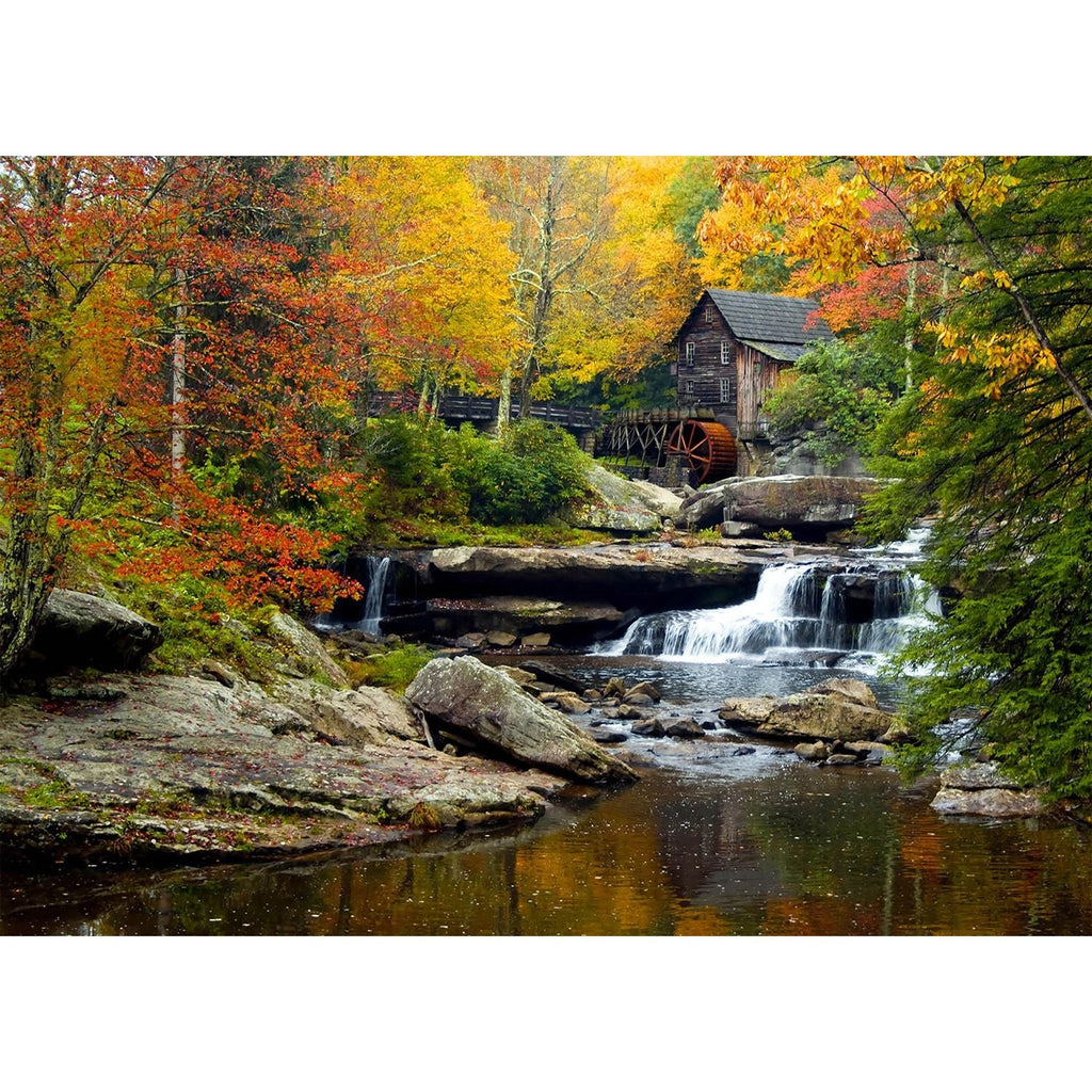 Autumn Harmony Wall Mural: The Old Mill and Waterfall