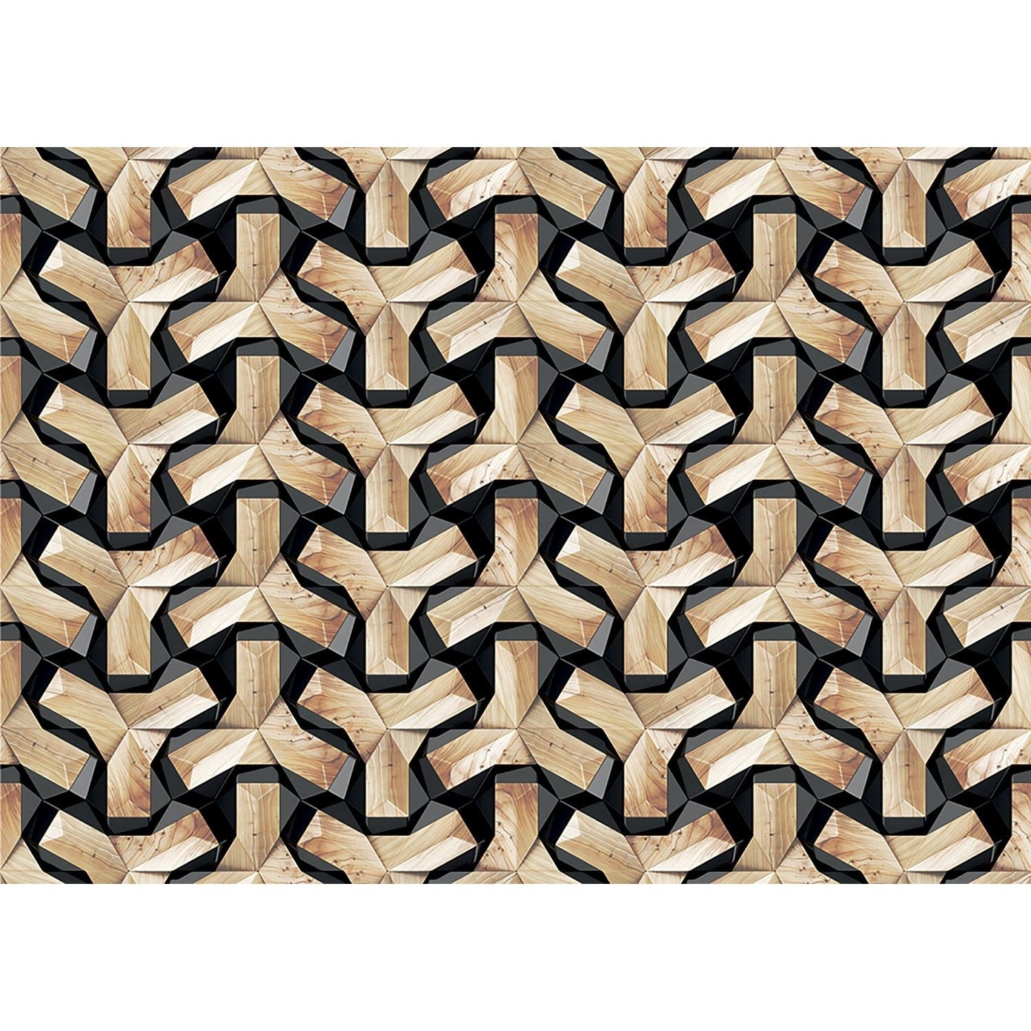 Geometric Intrigue Wall Mural: Wooden Weave Illusion