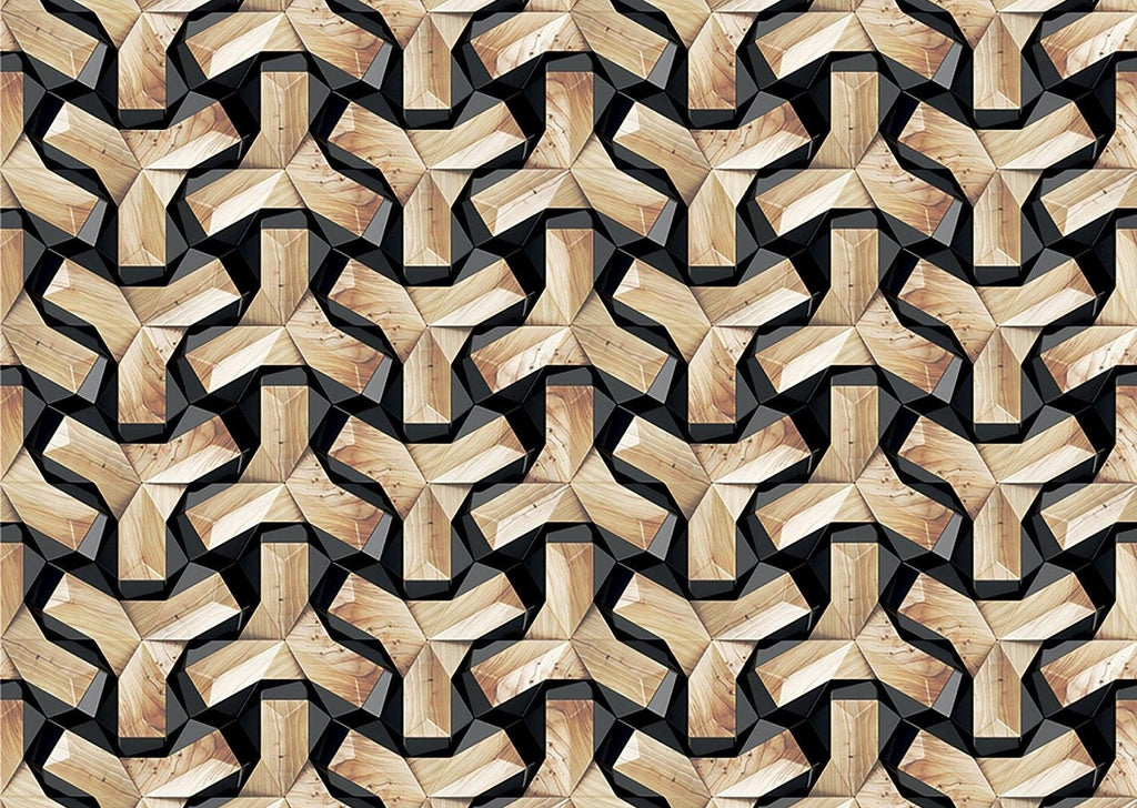 Geometric Intrigue Wall Mural: Wooden Weave Illusion