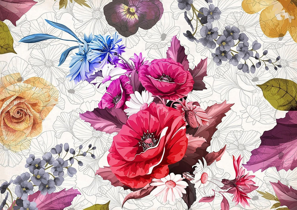 Floral Symphony: Vivid Blossoms Wall Mural