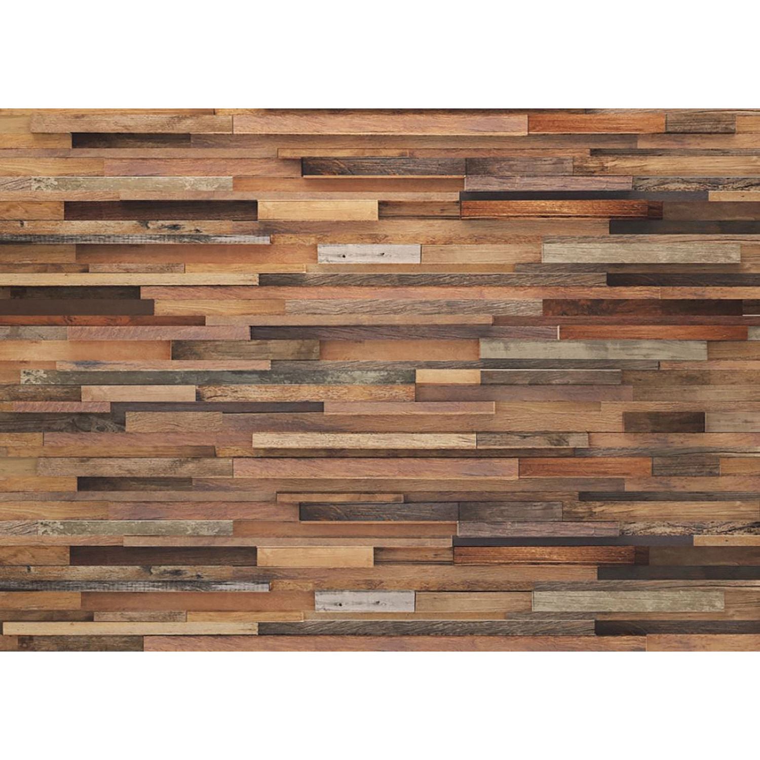 Earthen Elegance: Reclaimed Wood Patchwork Wall Mural