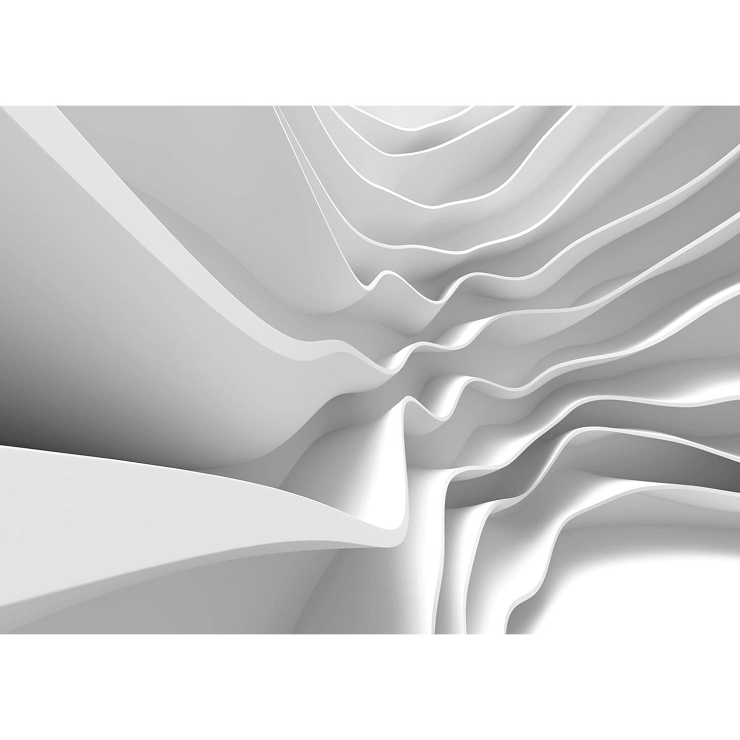 Contour Elegance: Abstract White Waves Wall Mural