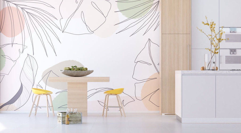Colorful Leaf Sketches: Multicolored Wall Mural