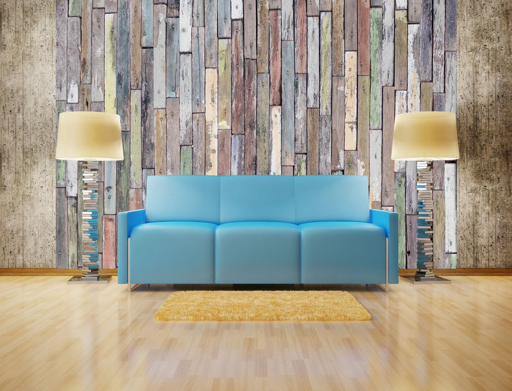 Colorful Wooden Rectangles: Vibrant Wall Mural Design