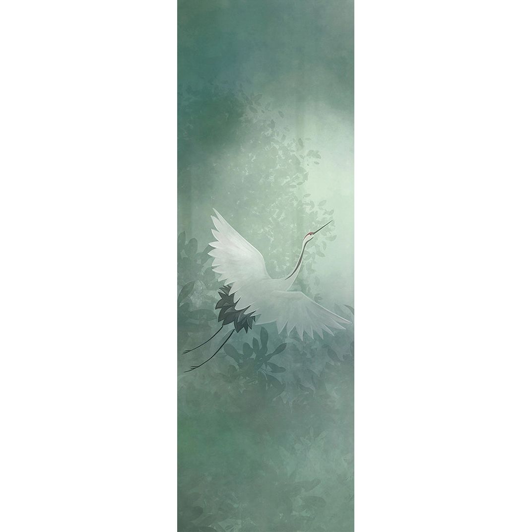 Serene Skyline: Green Atmosphere Wall Mural with Leafs and Flying Birds