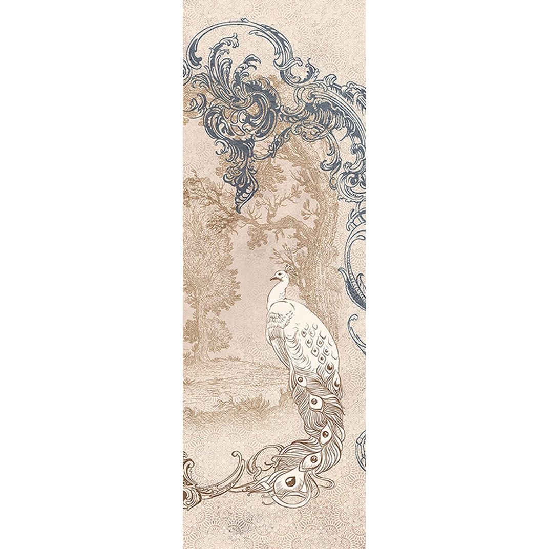 Regal Harmony: Royal Peacock & Cream Florals Wall Mural