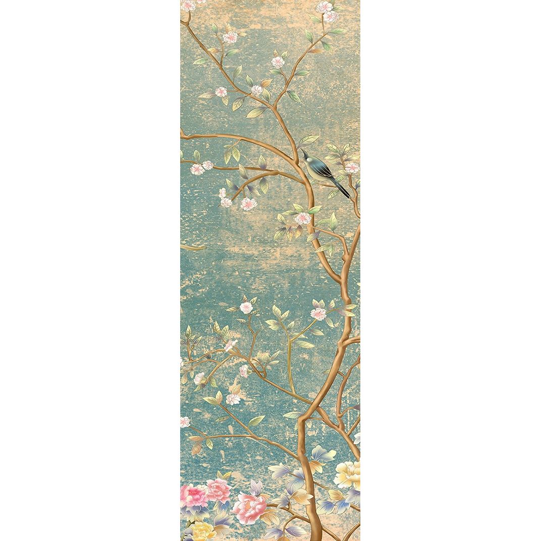 Sunlit Canopy: Blue & Yellow Branches & Birds Wall Mural